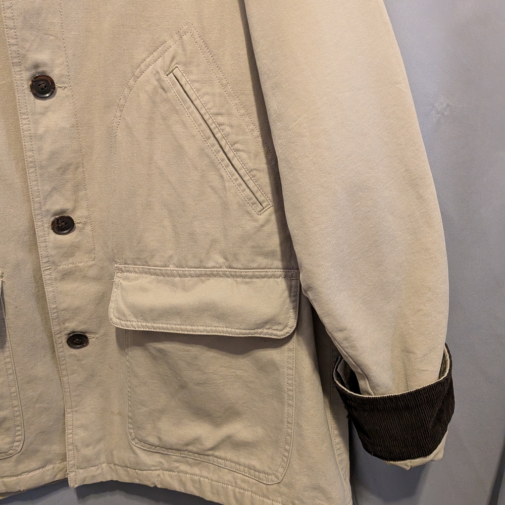 Lands' End Men's Beige Barn Jacket / Chore Coat with Dark Brown Trim. Large - Picture 5 of 11